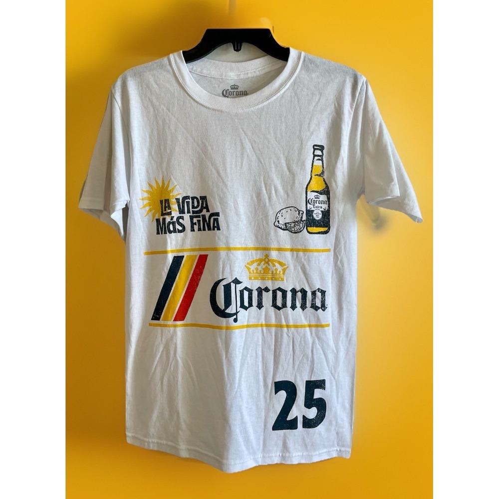 Corona Extra 25 Graphic T-Shirt Size Small S White Short Sleeve White RARE